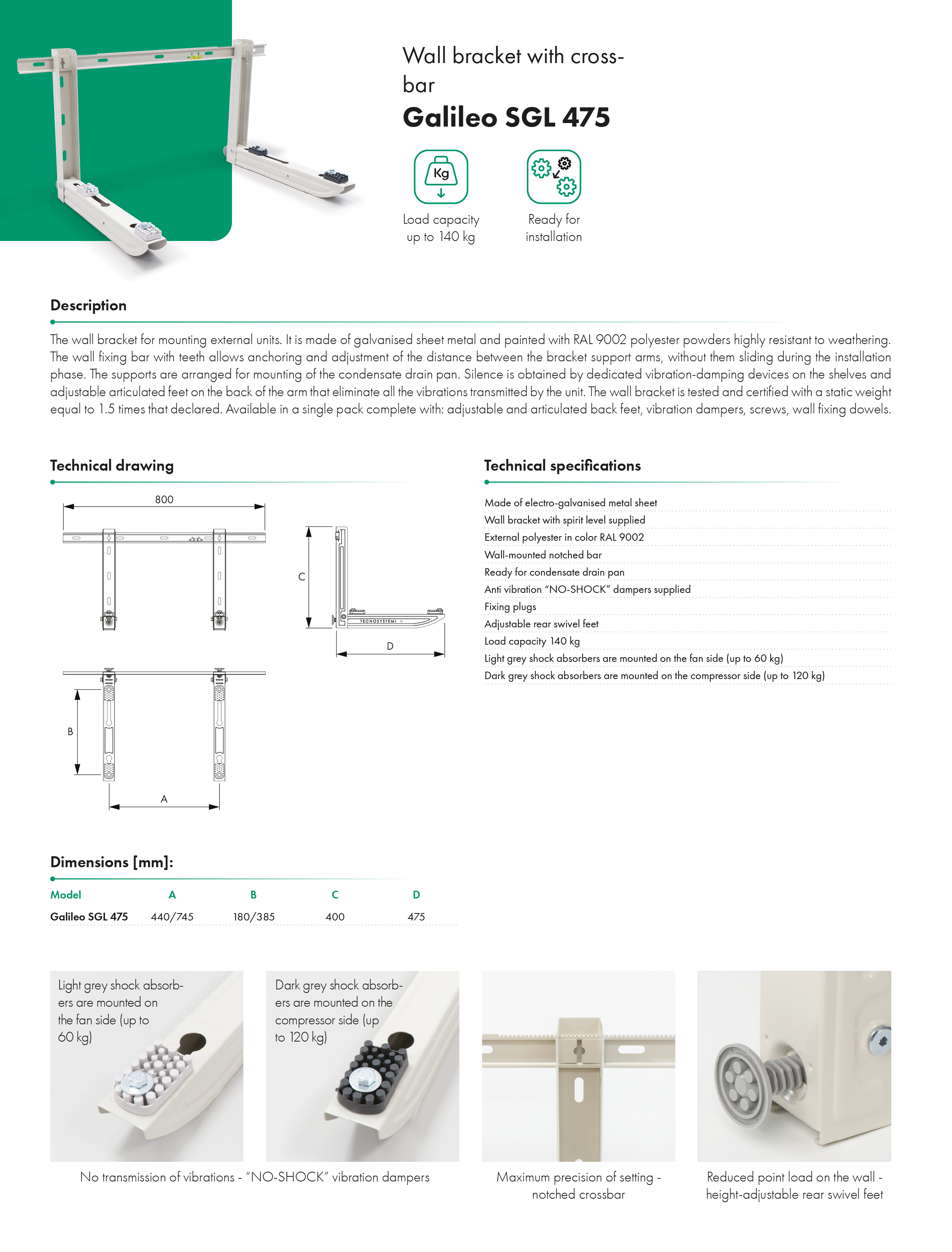 Wall bracket with crossbar Galileo SGL 475 Havaco catalogue card